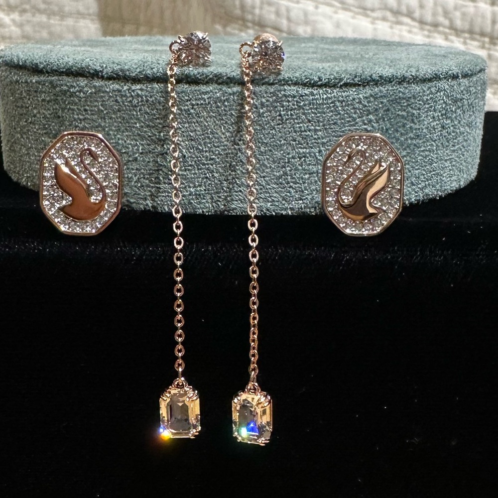SWAROVSKI Swan Drop Signum Plated Earrings MSRP $180 - Picture 1 of 7